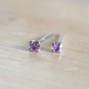 Pink Sapphire Gemstone Tiny Silver Studs 92.5 Prong Setting, Pink Sapphire Earrings Stud