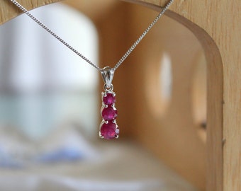 Natural Ruby Necklace, Sterling Silver Genuine Ruby Necklace, Sterling Silver Genuine Ruby Pendant, Ruby Necklace, Ruby Pendant