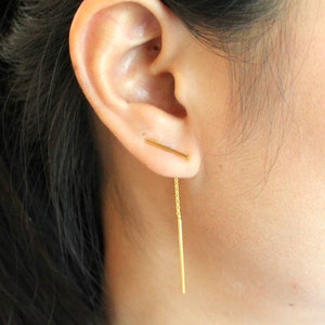 Sterling Silver Dangling Earrings, Silver Chain Earrings, Silver Bar Dangling Chain Earrings, Minimalist Silver Earrings, Solid Silver Studs