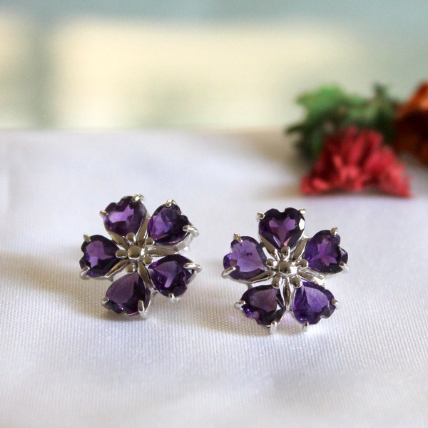 Amethyst Gemstone Silver Earrings Stud, Sterling Silver Amethyst Earrings, Amethyst Earring Studs Sterling Silver, Amethyst Earrings