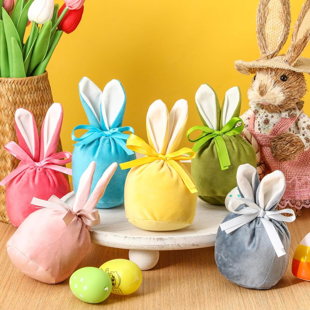 Easter bunny gift bags rabbit ear velvet bags with drawstrings gift
