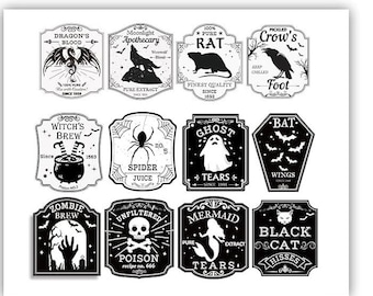 set of 12 Halloween Potion Labels