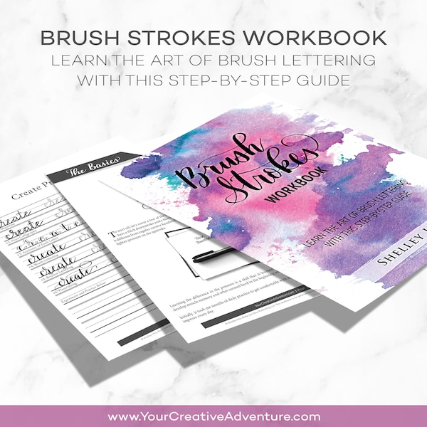 Digital Lettering Workbook (PDF) | Learn Lettering and Modern Calligraphy | Practice Sheets | Calligraphy Workbook | Brush Calligraphy