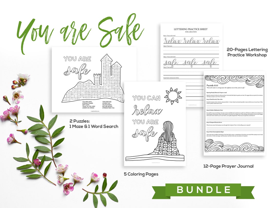 Safe Lettering Colouring In You Are Safe Lettering Practice Sheets Christian Coloring - Etsy