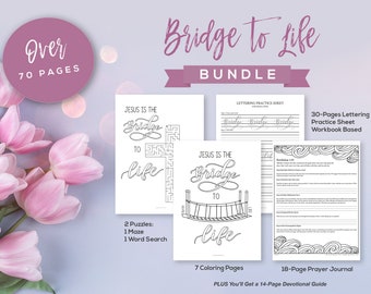 Bridge To Life - Lettering Practice Sheets + Christian Coloring Pages + Prayer Journal Printable