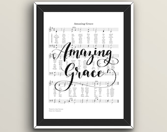 Amazing Grace Hymn Download | Hand Lettered Sheet Music Art | Hymnal Printable | Christian Wall Art | Sheet Music Wall Art | Digital Print