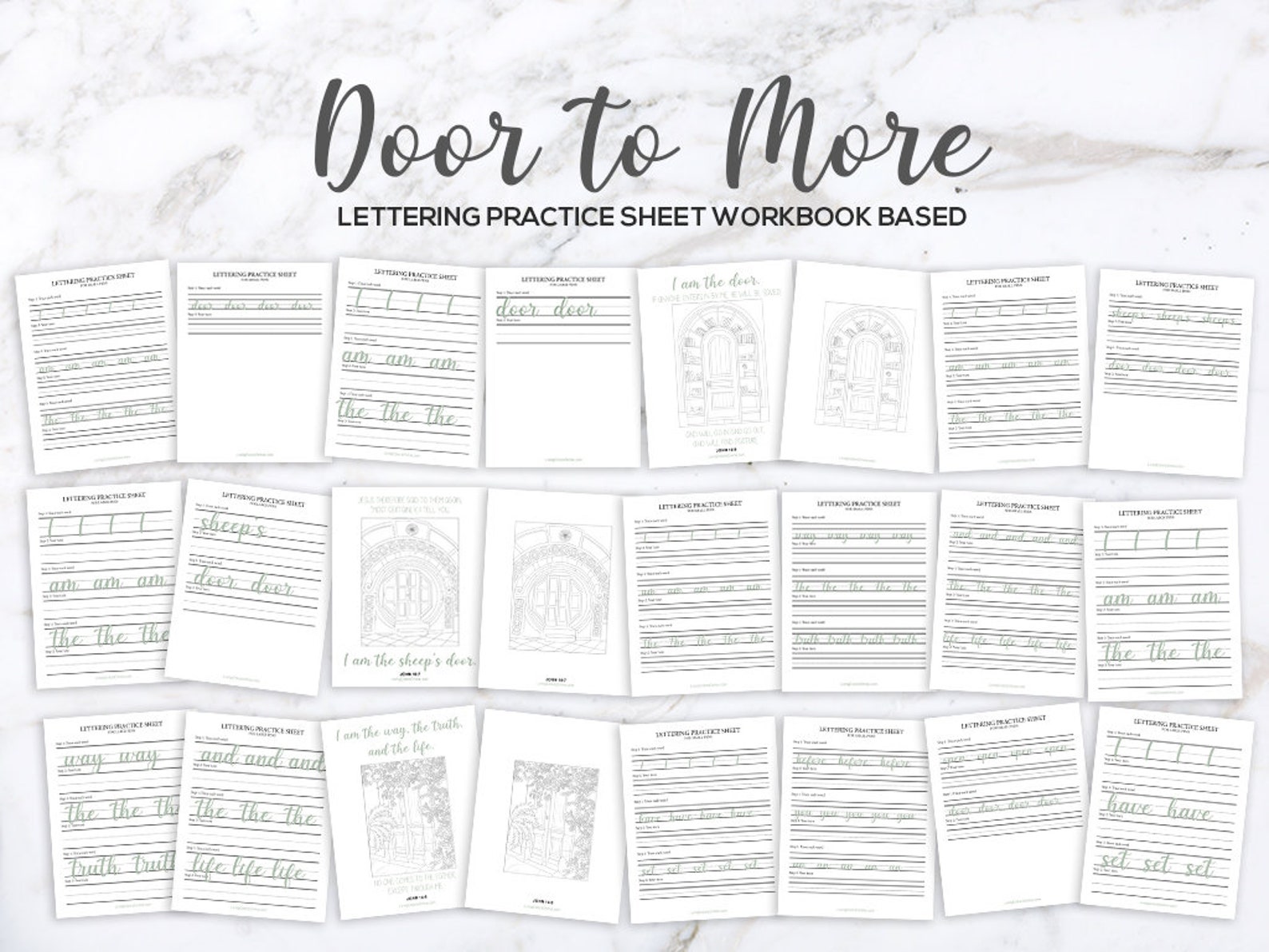 Door to More Lettering Practice Sheets Christian Coloring | Etsy