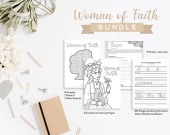 Women of Faith - Lettering Practice Sheets + Christian Coloring Pages + Prayer Journal Printable