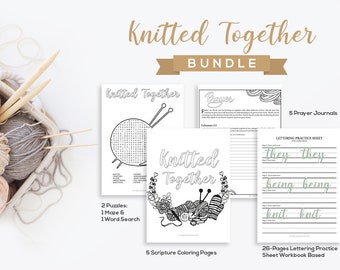 Knitted Together - Lettering Practice Sheets + Christian Coloring Pages + Prayer Journal Printable