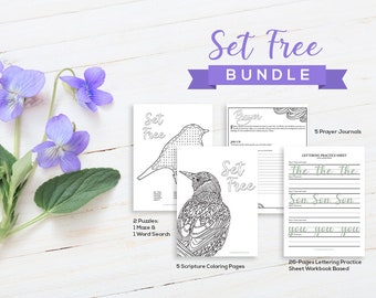 Set Free - Lettering Practice Sheets + Christian Coloring Pages + Prayer Journal Printable