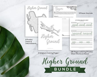 Higher Ground - Lettering Practice Sheets + Christian Coloring Pages + Prayer Journal Printable