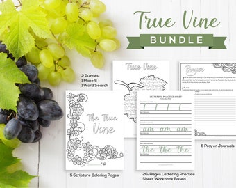 True Vine - Lettering Practice Sheets + Christian Coloring Pages + Prayer Journal Printable