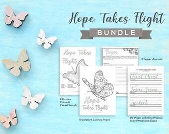 Hope Takes Flight - Lettering Practice Sheets + Christian Coloring Pages + Prayer Journal Printable