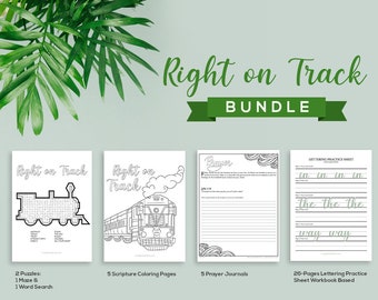 Right on Track - Lettering Practice Sheets + Christian Coloring Pages + Prayer Journal Printable