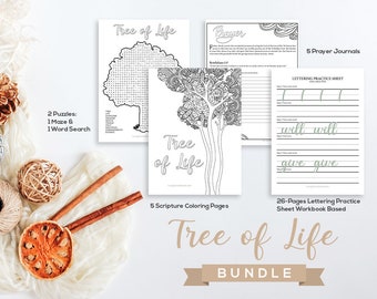 Tree of Life - Lettering Practice Sheets + Christian Coloring Pages + Prayer Journal Printable