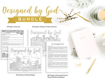 Designed By God - Lettering Practice Sheets + Christian Coloring Pages + Prayer Journal Printable