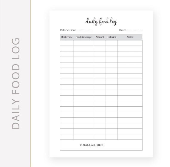Daily Food Tracker Printable Daily Food Log Daily Food Etsy