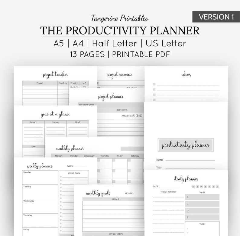 Productivity Planner Printable Productivity Template Etsy Productivity Planner Printable Productivity Template Etsy