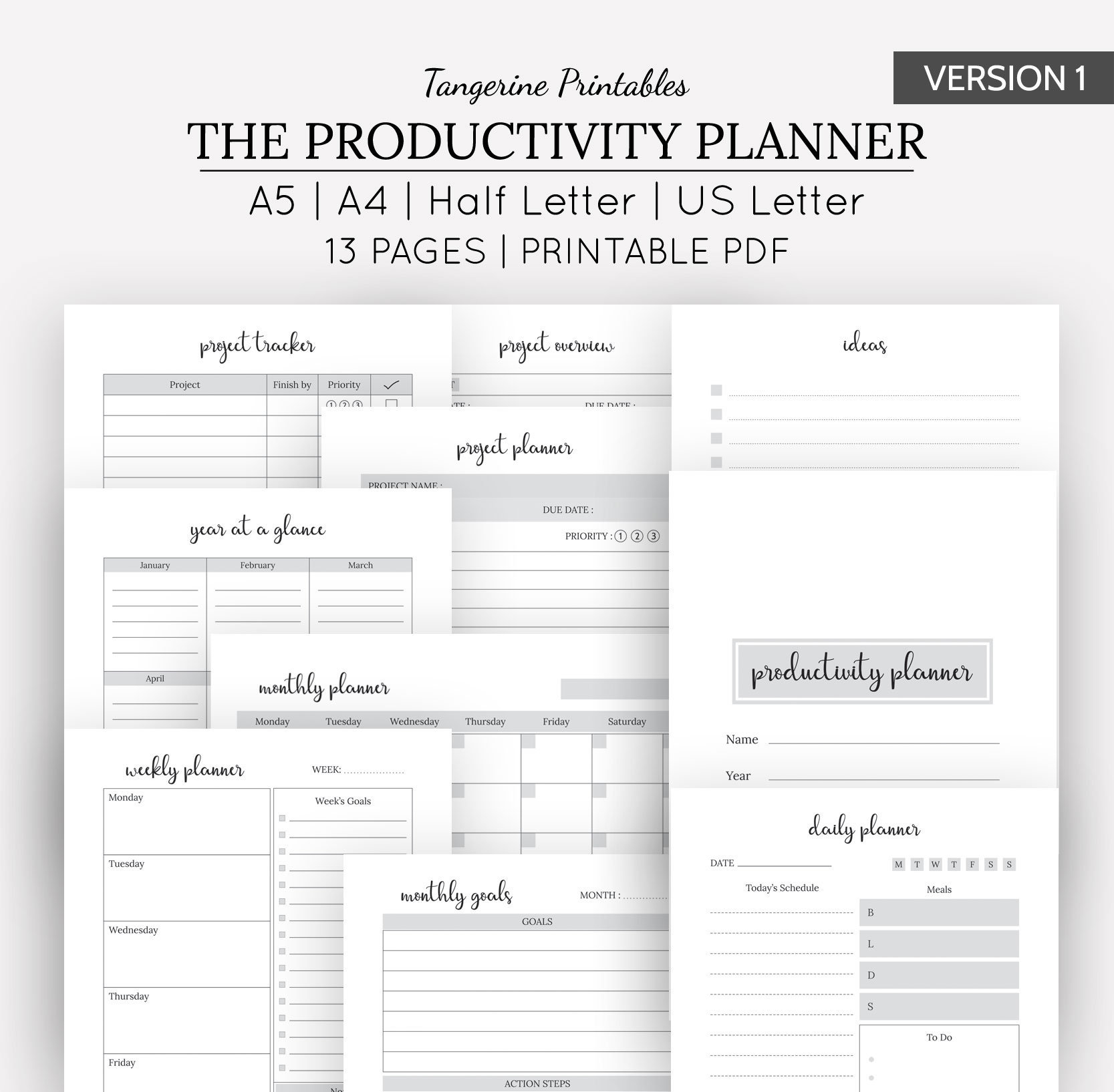 Productivity Planner Printable Productivity Template Etsy Productivity Planner Printable Productivity Template Etsy