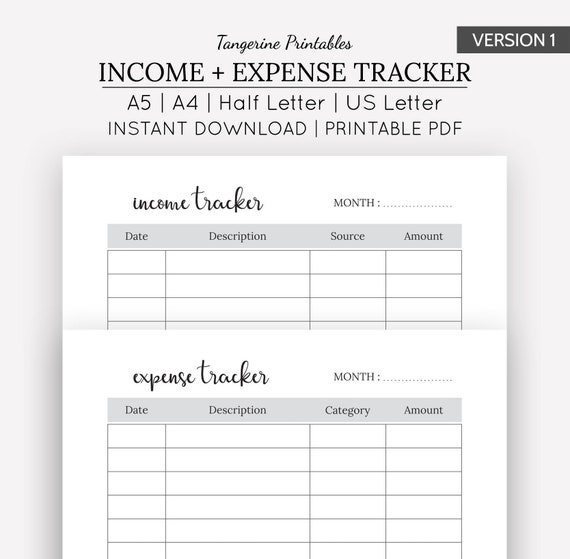 Calendars & Planners Paper Half Letter Size Expense Tracker Printable ...