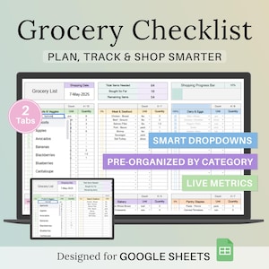 Grocery List Template for Google Sheets | Editable Digital Grocery Checklist | Shopping List Spreadsheet | Instant Download