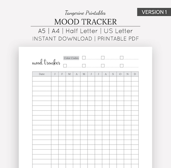 Mood Tracker Printable Printable A5 A4 US Letter Half Letter - Etsy