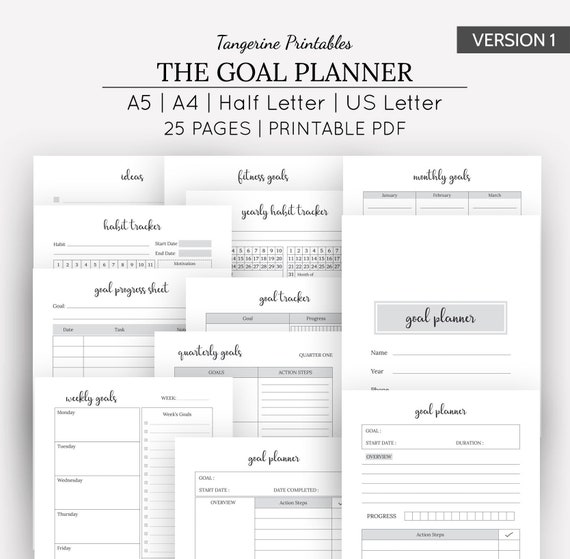 Goal Planner Kit Printable Goal Planner Goal Setting | Etsy