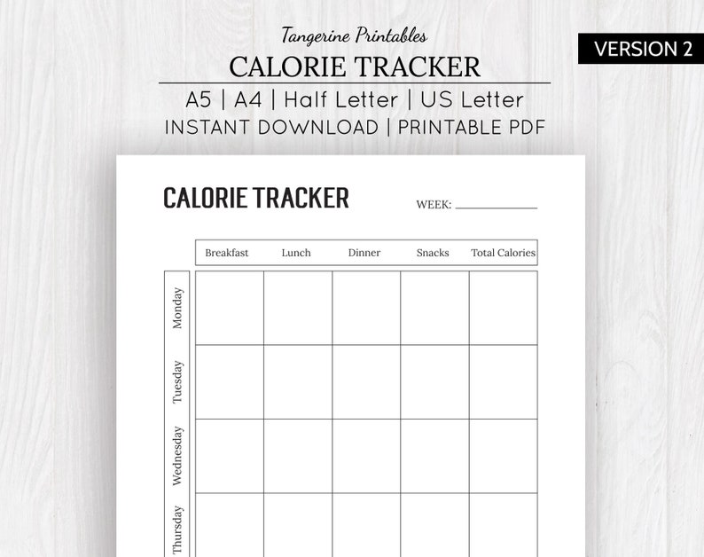 free printable calorie tracker