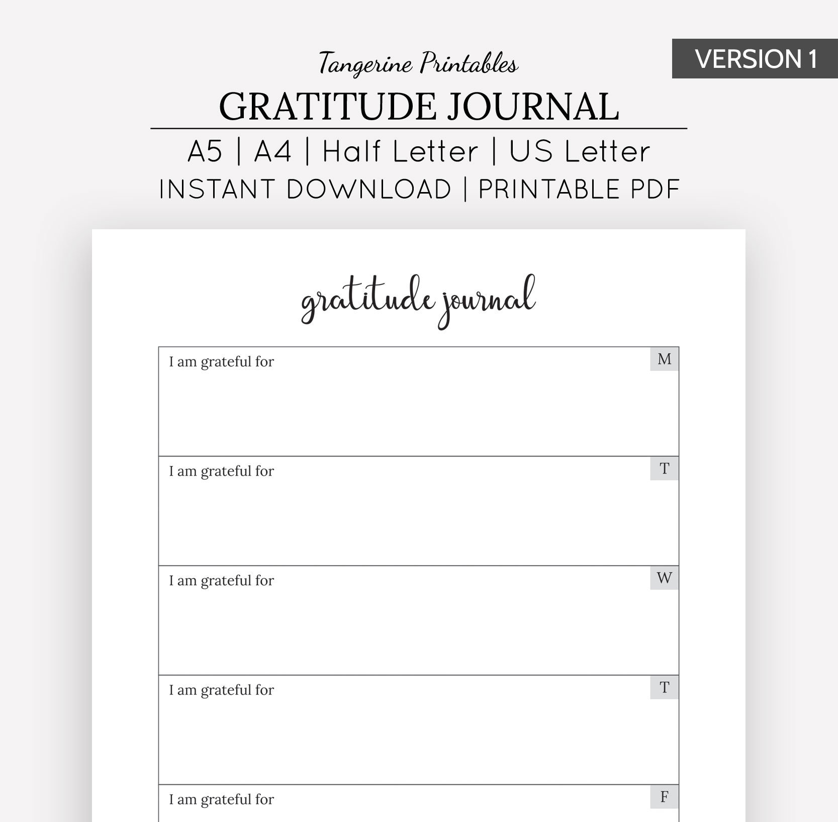 Gratitude Journal Printable Planner A5 A4 Us Letter Half Etsy