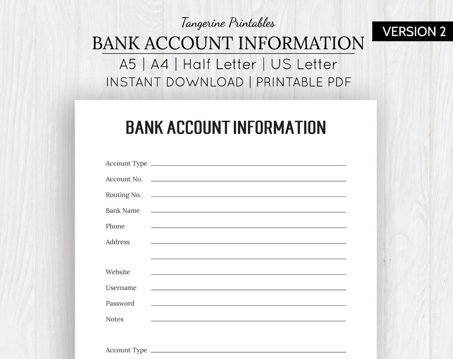 Bank Account Information Bank Account Register Bank Etsy