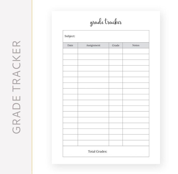 grade tracker college planner printable a5 a4 us letter half letter size planner assignment tracker school planner student planner grade tracker