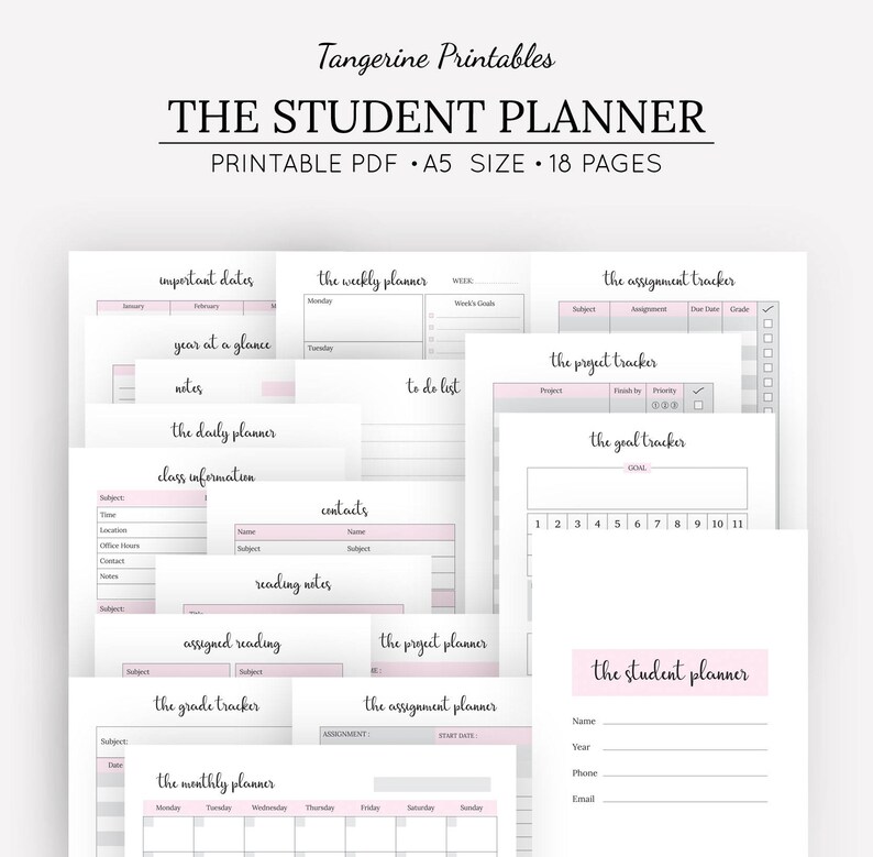 Pupil Planner Printable A5 Measurement Higher education Pupil Planner Instructional Planner - Tasks Grades Assignments Looking through Log Ambitions photograph about Printable College Student Planner called Scholar Planner Printable A5 Dimensions University Pupil Planner Educational Planner - Projects Grades Assignments Looking through Log Objectives