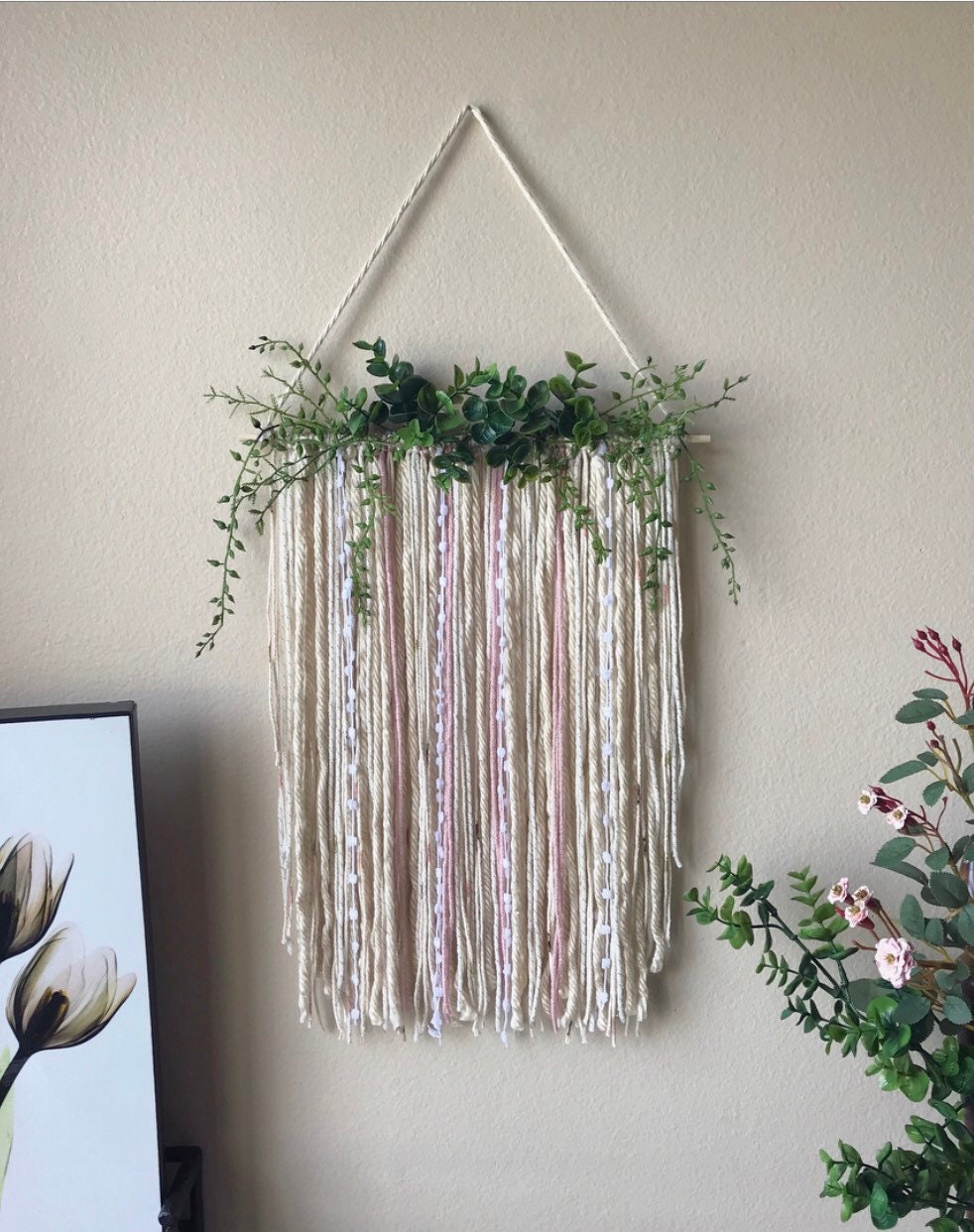 12 Wall Hanging With Greenery/ Boho Nursery Wall Hanging Etsy