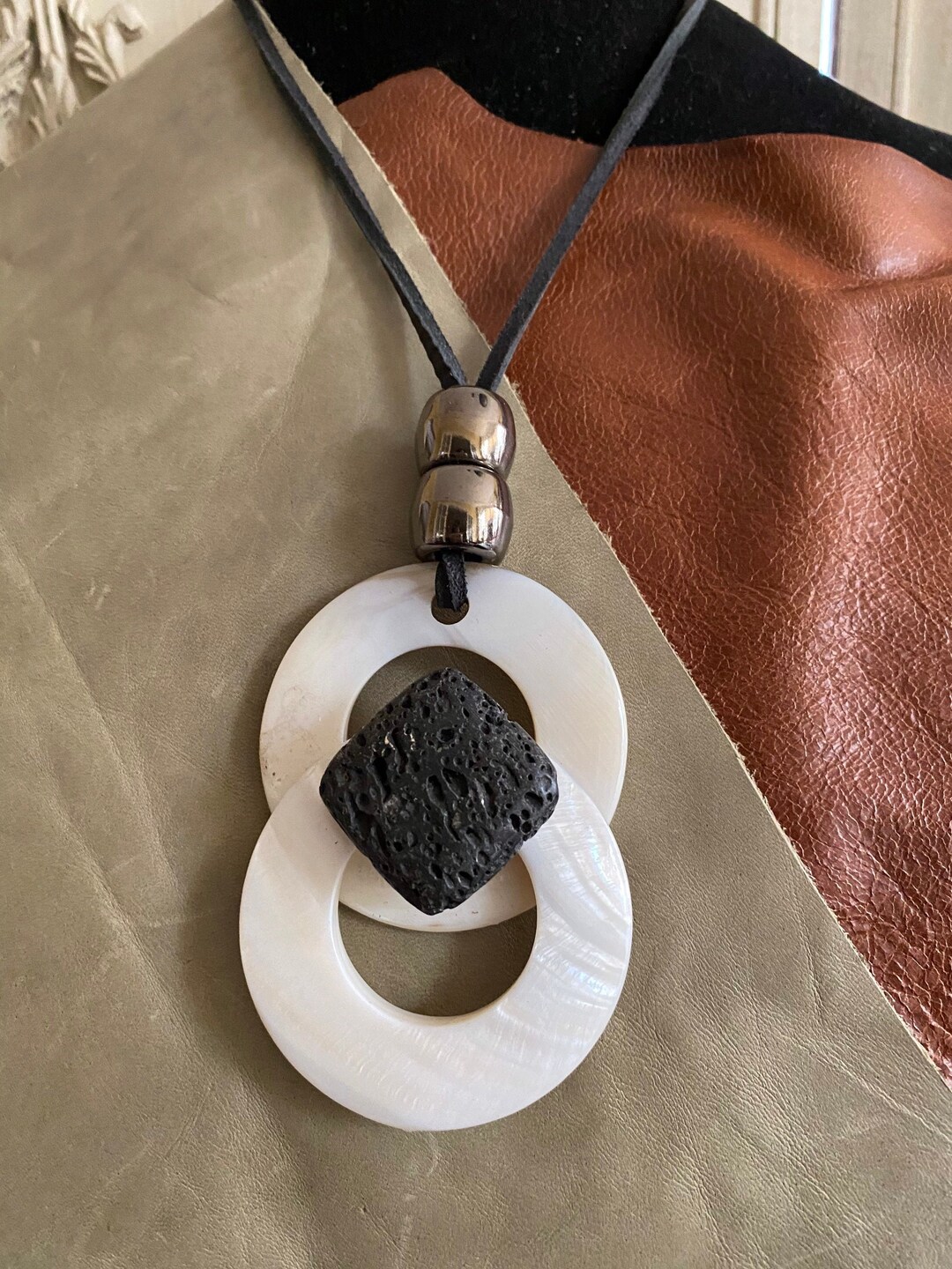 Lava Stone Shell Necklace - Etsy