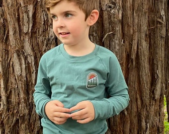 Emerald retro camp shirt for kids - Camping pullover - Wildwoods kids shirt - camp collection