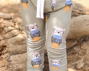 French terry Bear baby leggings - Bear baby clothes - Bear mushroom  pants  - baby pants - baby leggings  - unisex - toddler leggings