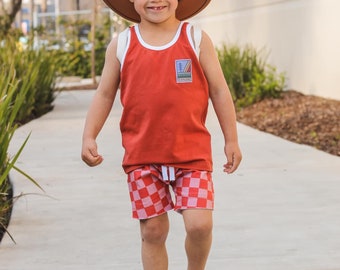 French terry Terracotta and pink Beach shorts - toddler boys girls shorts - faux drawstring shorts - shorts