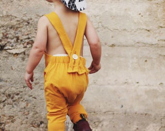 Yellow overalls - toddler overalls- baby romper - toddler romper - boho baby - unisex - baby overalls - marigold - goldenrod