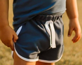 Medium  Navy blue Track shorts - toddler boys girls shorts - faux drawstring shorts -  shorts -oeko tex