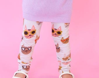 Floral Cat Leggings - Cute Kids Slim Fit Pants