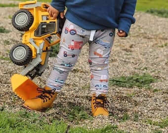 Vehicle pants for kids- cars and trucks - baby toddler leggings- birthday gift for boys - gifts under 40