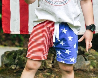 4th of july  beach shorts - fourth of july shorts -red white blue baby shorts -shorts- patriotic shorts- harem shorts - baby boy - shorties
