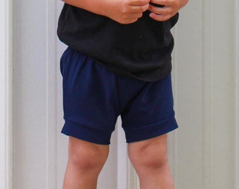 Navy  Cotton baby shorts - Navy blue harem shorts - shorties - basic shorts for boys -