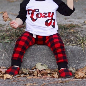 Red and Black Buffalo Plaid Baby Leggings Valentine's Baby Boy Leggings Toddler Pants Baby Pants Baby Joggers Toddler Leggings image 2