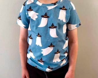 Ghost witchy tee, Halloween witch ghost tshirt for kids, handmade spooky kids shirt