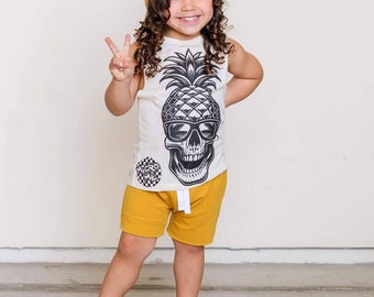 Mustard Beach shorts - toddler boys girls shorts - faux drawstring shorts - organic shorts - multiple colors available
