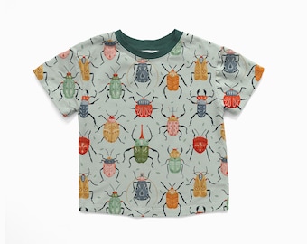 Bug  Beetle tshirt for kids, handmade shirt for boy, boxy baggy tee , little entomologist, bug lover gift, first day of school shirt