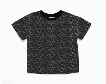 Handmade Skull Tee: Monochrome Halloween Shirt for Toddler Kids