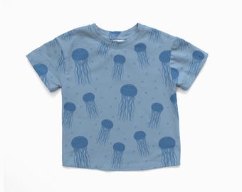 Jellyfish tee, boxy or slim fit , kids handmade cotton shirt