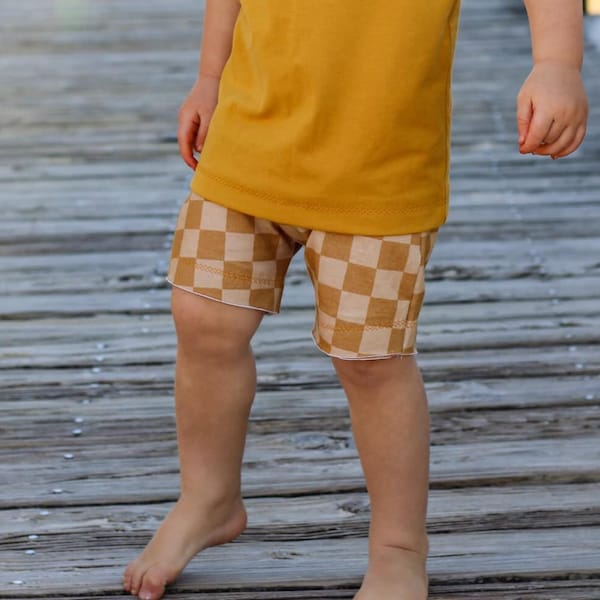 Mustard check shorts - beach or midi style